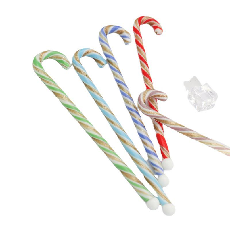 Creative Christmas Striped Glass Stir Sticks - Long Handle for Juice and Coffee