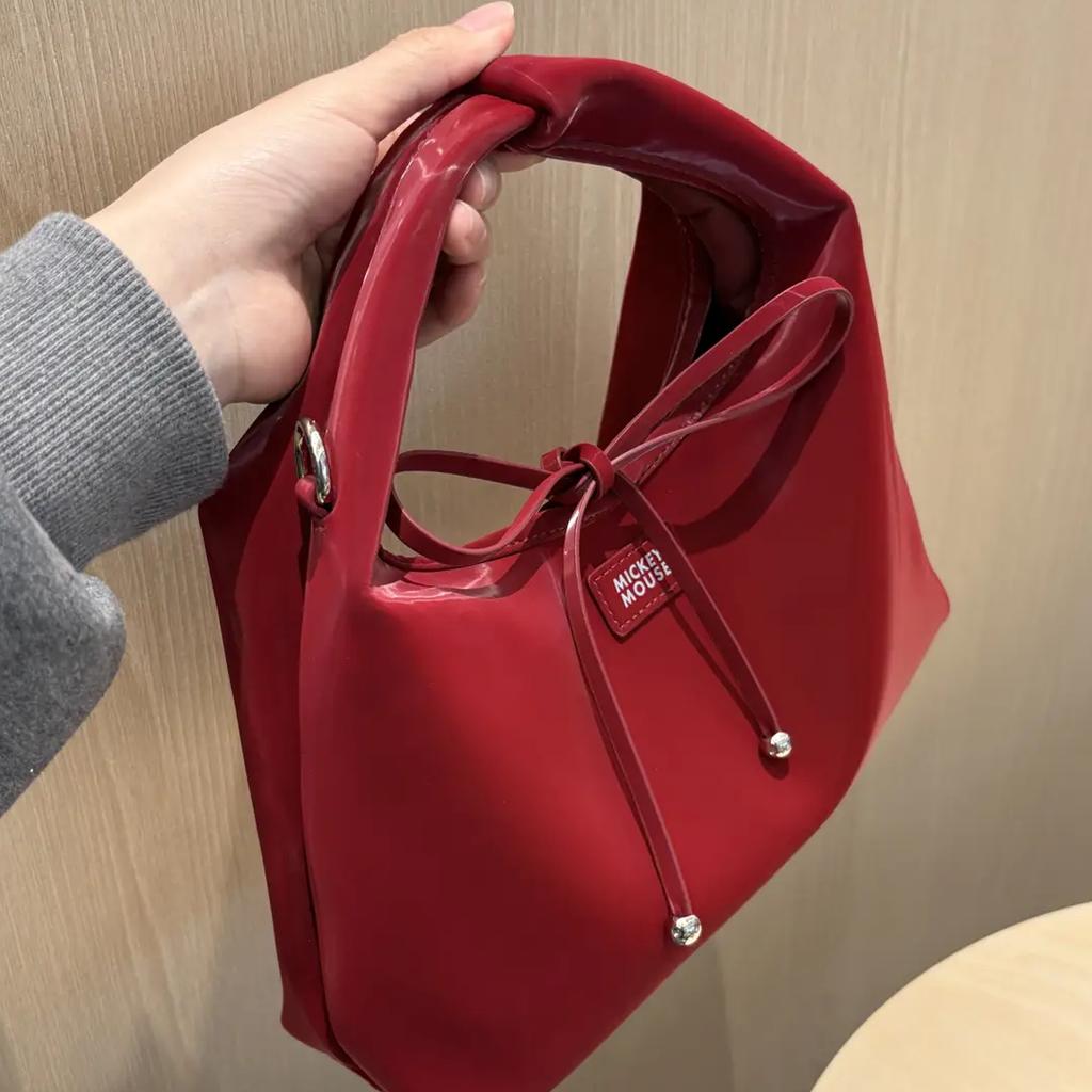 Disney Mickey Bow Cloud Bag Spring Summer High-Value Sweet Dating Commuting Fashion Versatile Women Handbag Hunter-Red Vanilla-White BMK-73005