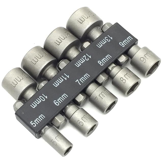 9pcs/set 5mm-13mm Hex SocketS Sleeve Nozzles Nut Driver Set Power Nuts Driver Socket Screwdriver Set Bits Sets Tools