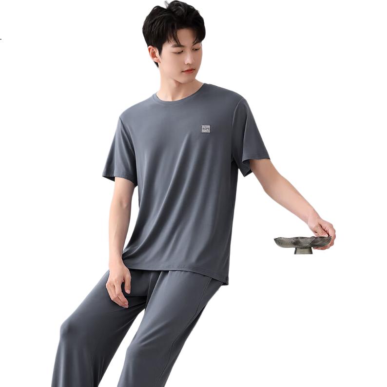 XULEN Men's Summer Pajamas, Modal Short-Sleeve Long Pants Thin Casual Plus Size Set, 72584