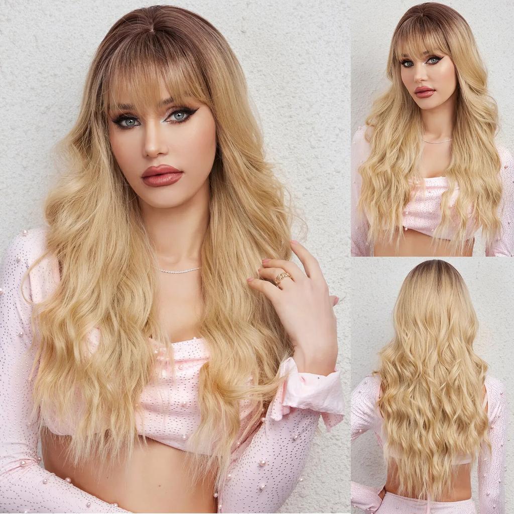 Длинные объемные волнистые синтетические парики, черный, фиолетовый, розовый, омбре, светло-персиковый розовый парик для женщин, повседневная вечеринка, косплей, термостойкий