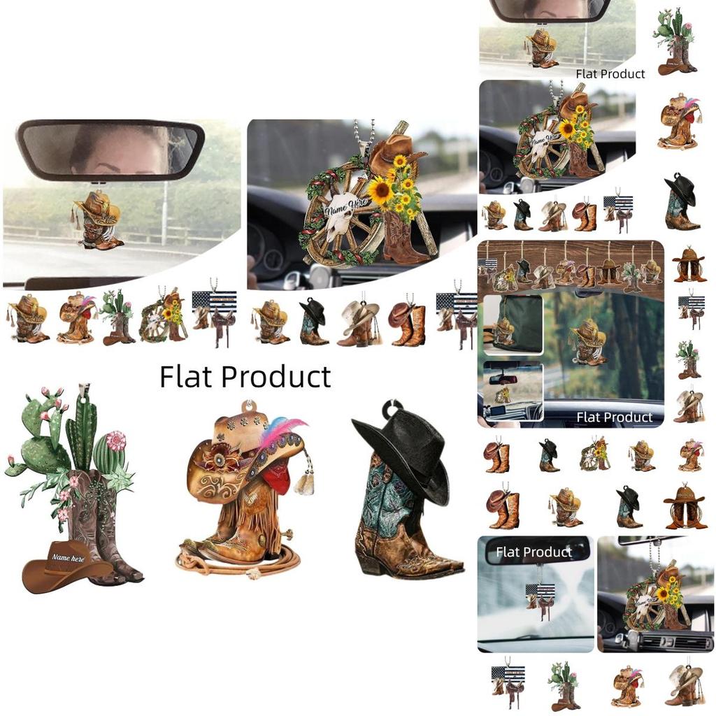 Customized Cowboy Boot And Hat Acrylic Hanging Decoration For Car Saddle Keychain Pendant Vintage Look