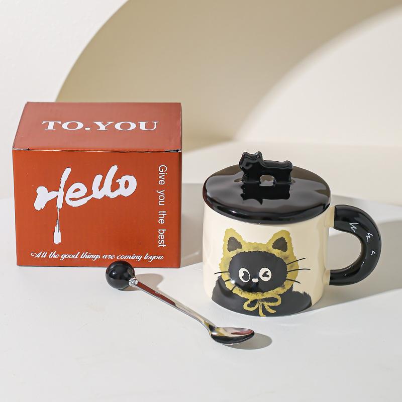 Cute Cat Cup Office Mug with Lid Water Cup Ceramic Couple Gift Souvenir Gift Box Birthday Creativity