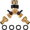 Brass Hose Distributor - 1/2" and 3/4" Faucet Y-Type Distributor with On/Off Valve, 2-Way Connector for Home Garden Outdoor