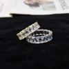 T-Shaped 6mm Zircon Single Row Hip-Hop Square Diamond Ring, Real Gold Plated Unisex Couple Ring.