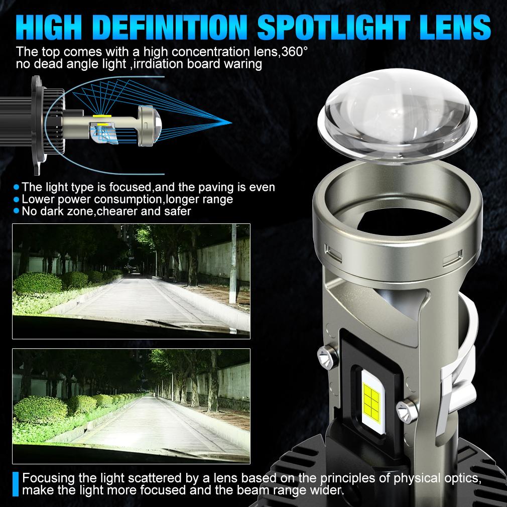 2Pcs H7 Bi Led Projector Car Headlight Bulbs 1:1 Wireless H4 LED H11 H8 9005 HB3 9006 HB4 Lens 60000Lm 80W Plug&Play Mini Auto Lamp 6500K 12V LHD
