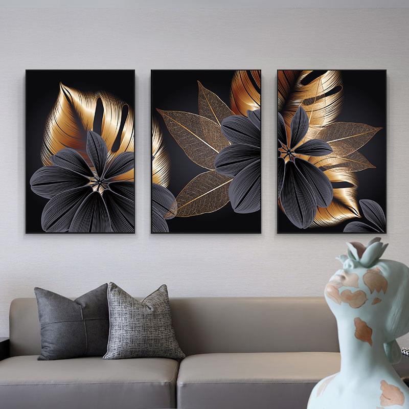 Золотой Черный Лист Искусство Печать на Холсте Картина Современный Минималистский Абстрактная Настенная Картина Скандинавская Гостиная Украшения Дома Плакат