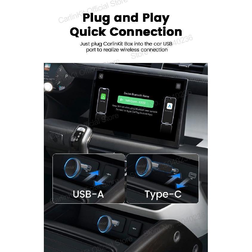 Мини-адаптер CarlinKit Mini Ultra 3 для беспроводного Android Auto и CarPlay, WiFi 2,4 ГГц и 5 ГГц, BLE, Автоматическое подключение, Обновление OTA, Мини-смарт-бокс для автомобиля