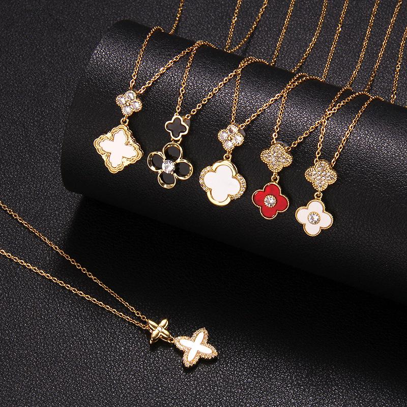 Новое двухстороннее ожерелье с четырьмя листьями травы, женские украшения из титановой стали