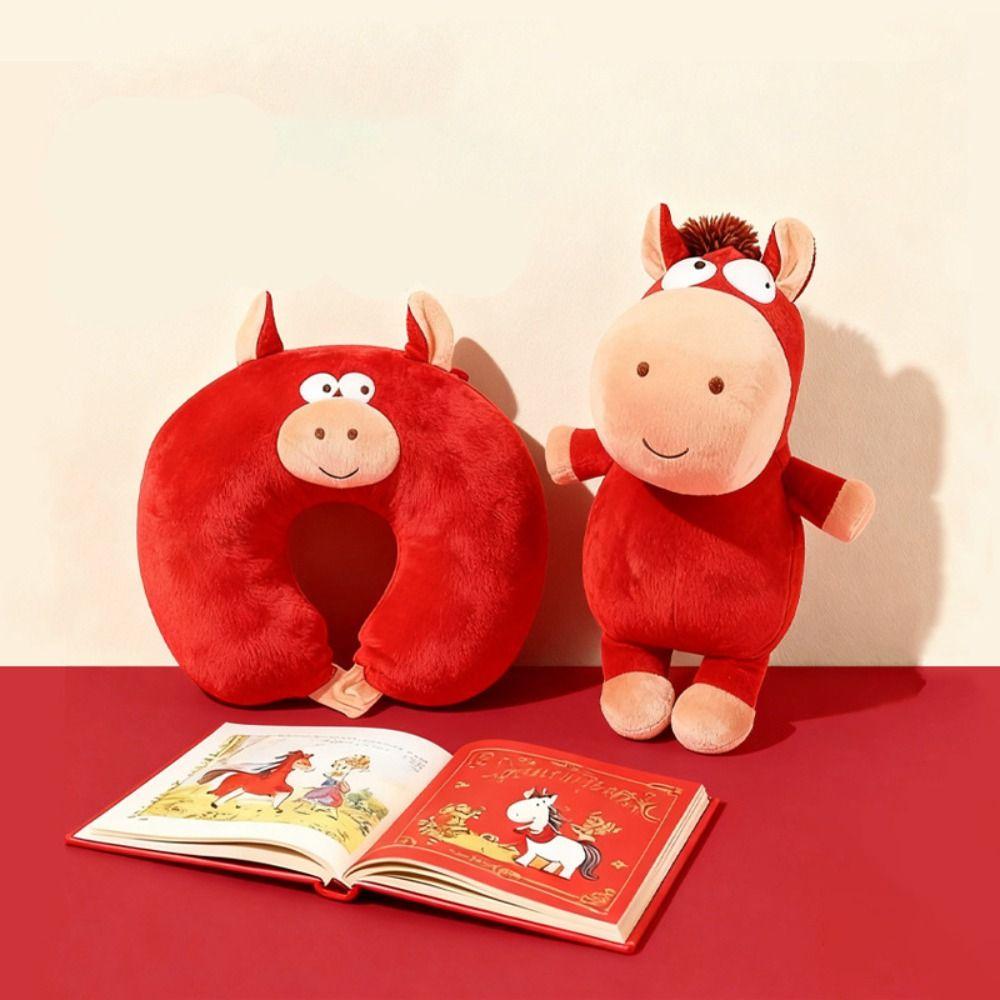 Adorable 2 in 1 Deformable Horse U-shaped Pillow Soft Foam Particle Office Nap Pillow Skin-friendly Cartoon Sleep Pillow Travel