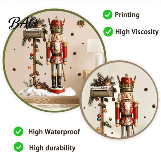 Christmas Atmosphere Wall Decals for Fridge Nutcracker Soldier Decal, Vintage Mailbox Snow Scene Self-Adhesive Party Background Decor Sticker,