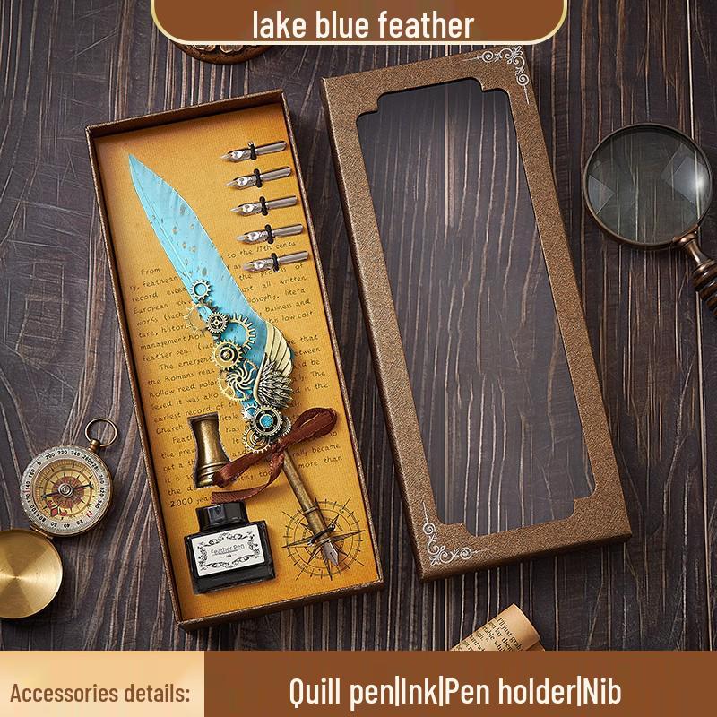 European Steampunk Quill and Ink Set with Wax Seal - Retro Fountain Pen Gift Box for Birthdays