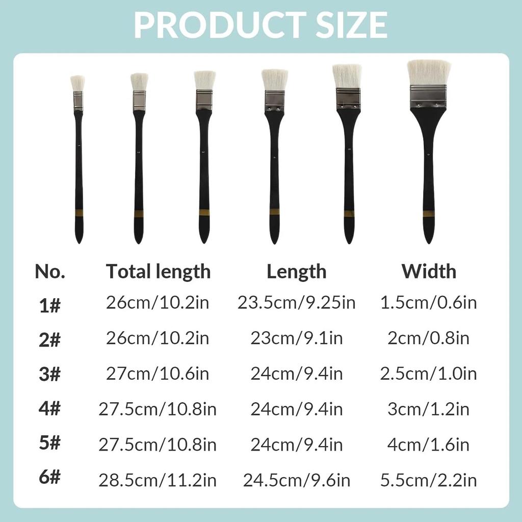 6 шт. шерстяные волосы с плоской головкой, кисть для масляной живописи, кисть, длинная березовая ручка, водный акриловый фон, кисть, принадлежности для художников
