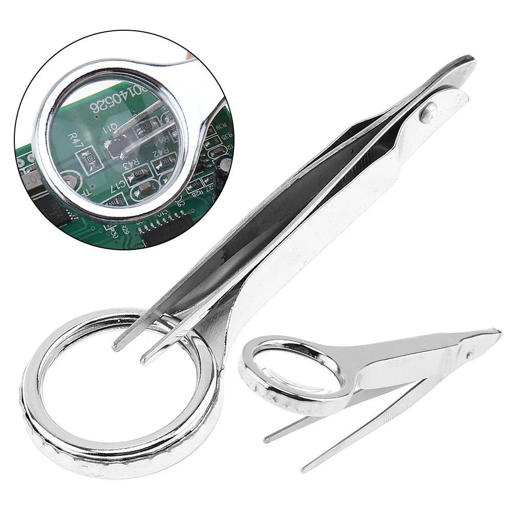 Handheld Stainless Steel Tweezer Multifunctional Repairing Loupe Tool Portable Repair Tool  Women