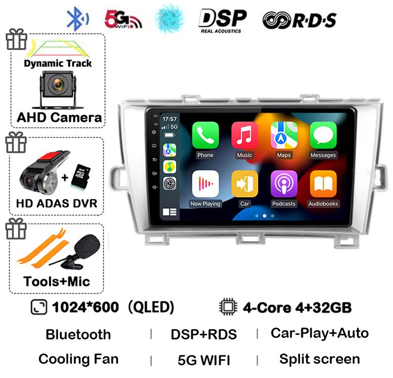 Android 14 Carplay Auto для Toyota Prius 3 XW30 2009 2010 2011 2012 2013-2015 LHD RHD Автомобильный радиоприемник Мультимедийный проигрыватель GPS Стерео DSP