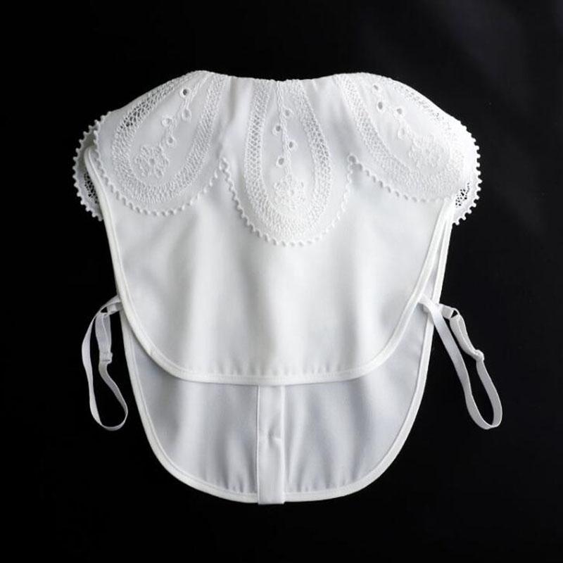 White Chiffon Fake Collars Woman Vintage Half Shirt False Collar Woman Embroidery Detachable Lapel Collar Faux Col Accessories