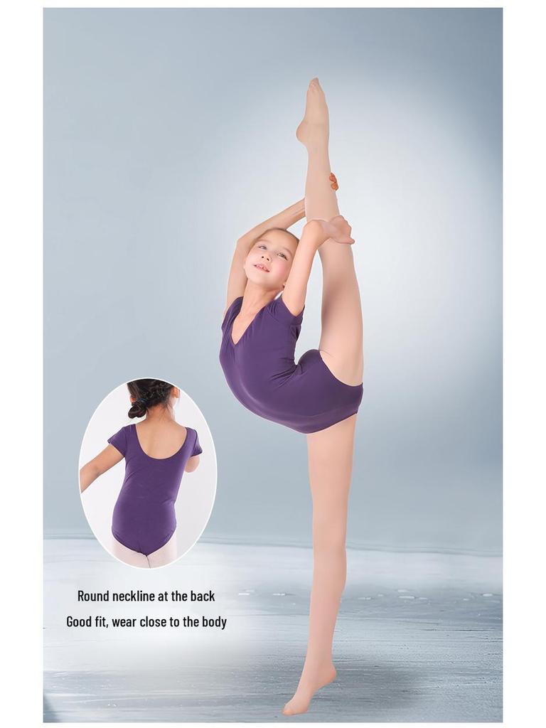 Red Children's Ballet Bodysuit - Short-Sleeve Cotton Leotard for Girls, Practice and Dancewear Style 5007