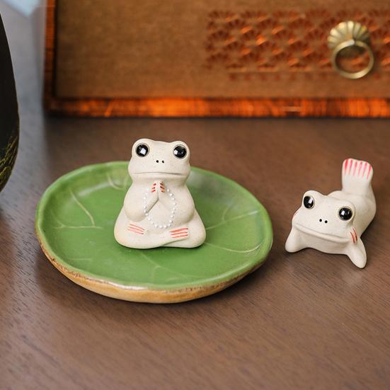 Керамическая лягушка чай питомец лист лотоса дизайн мини керамическая лягушка украшение для гостиной спальни офиса декор