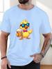 Fun Yellow Duck Sunglasses Bow Beer Cup Graphic Unisexs Short Sleeve T Shirt Summer Beach Casual Animal Drinking Daily Basic Tee