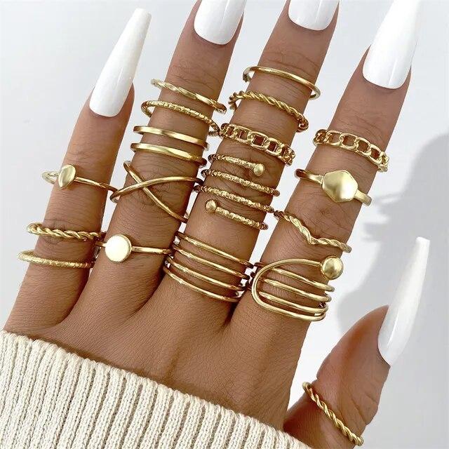 Максимум 27 шт., винтажный комплект колец с сердцем, змеей и бабочкой для женщин, металлический позолоченный геометрический полый палец, кольцо, ювелирное изделие, подарок, новый