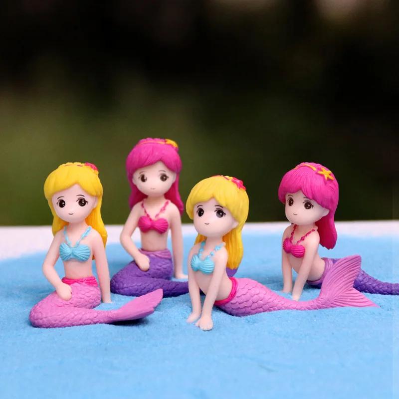 Kawaii Mermaid Figurines Mini Cartoon Mermaid Aquarium/Desk Decorations Children DIY Micro-landscape Accessories