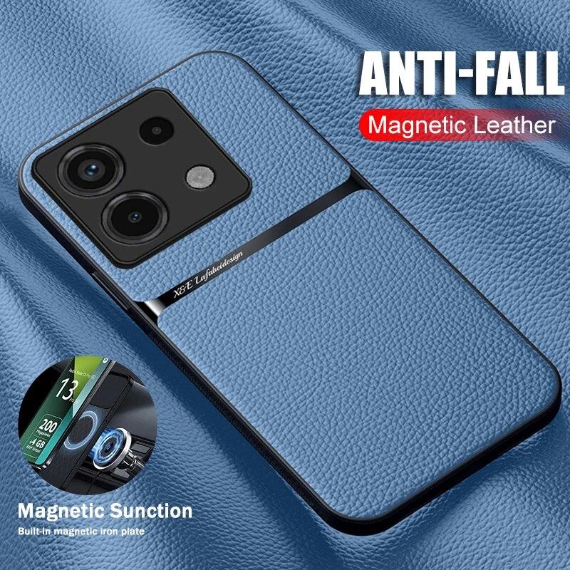 Автомобильный кожаный чехол с магнитным держателем для Xiaomi Redmi Note 13 Pro 5G, мягкий силиконовый противоударный чехол Redmy Note13 Pro Plus Pro +