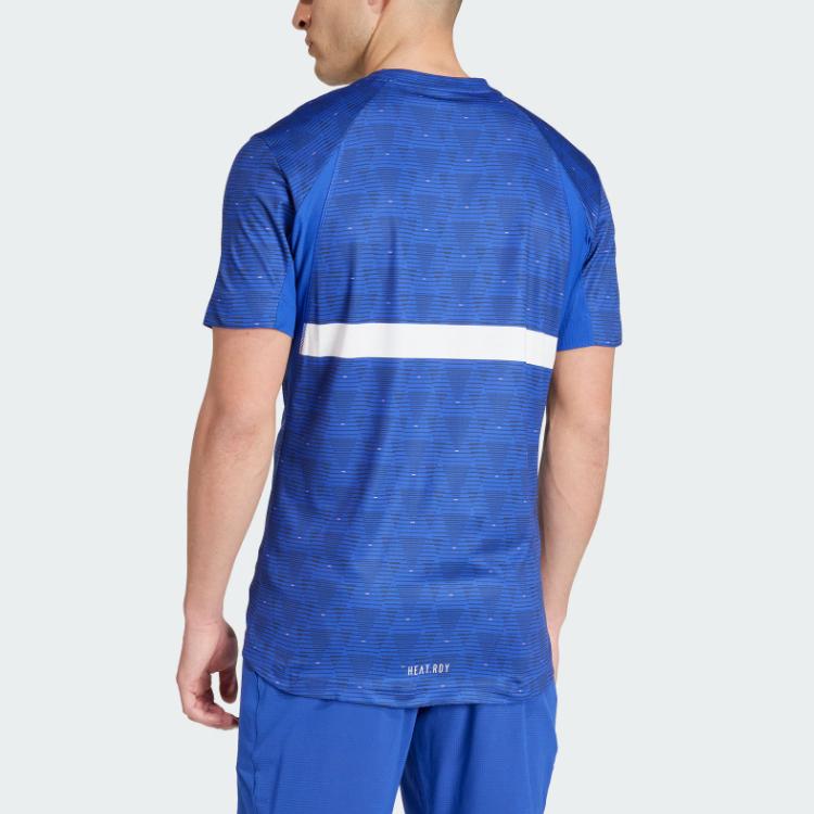 Adidas Футболка с коротким рукавом и принтом логотипа Tennis Freelift, дышащая, мужская, полуфлуоресцентно-синяя IY9452