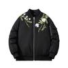 Mens Oversized Streetwear Bomber Jacket With Embroidered Floral Warm Lined Cotton Blend Casual Winter Outerwear
