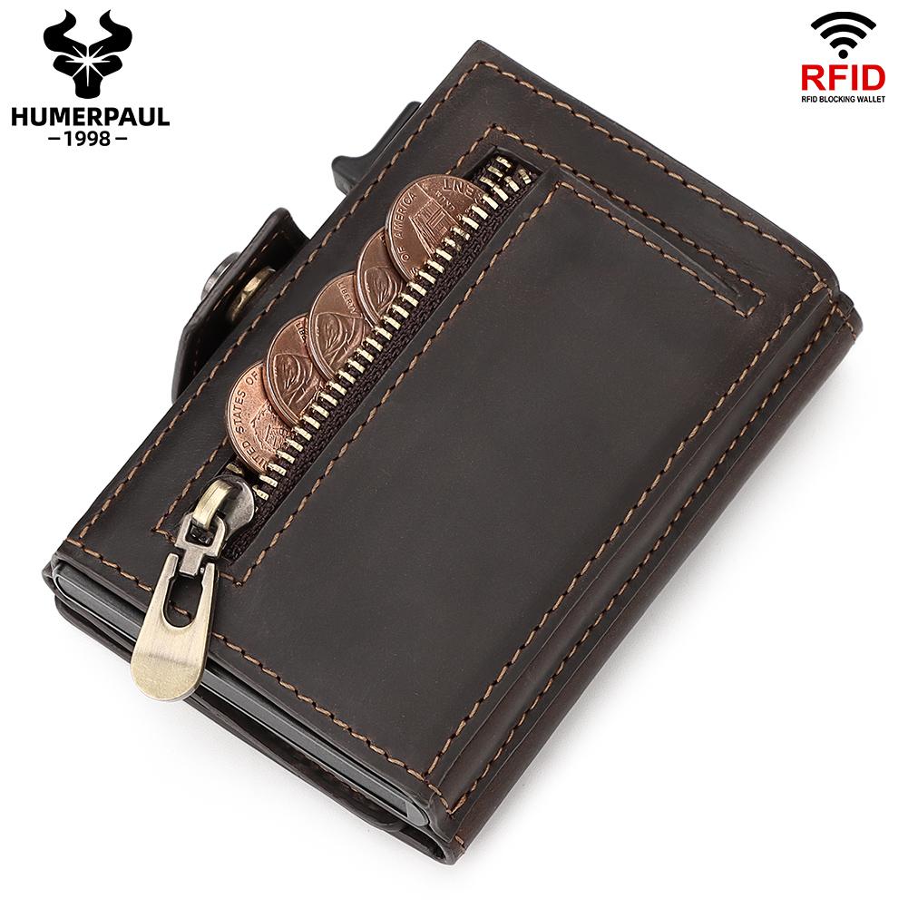 Humerpaul Мужской кожаный кошелек для монет из 100% коровьей кожи, держатели для карт и удостоверений личности