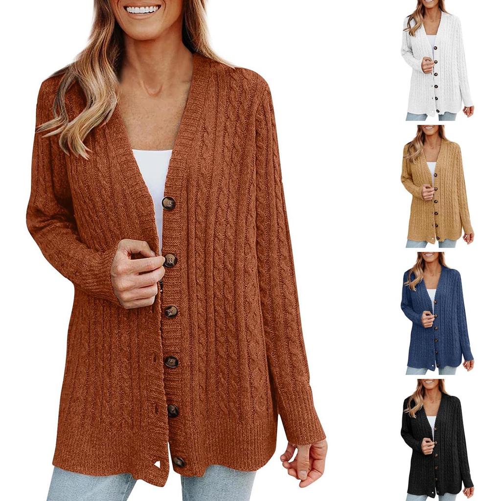 Женский однотонный повседневный кардиган средней длины с одной пуговицей и карманами, вязаный универсальный свободный свитер, куртка