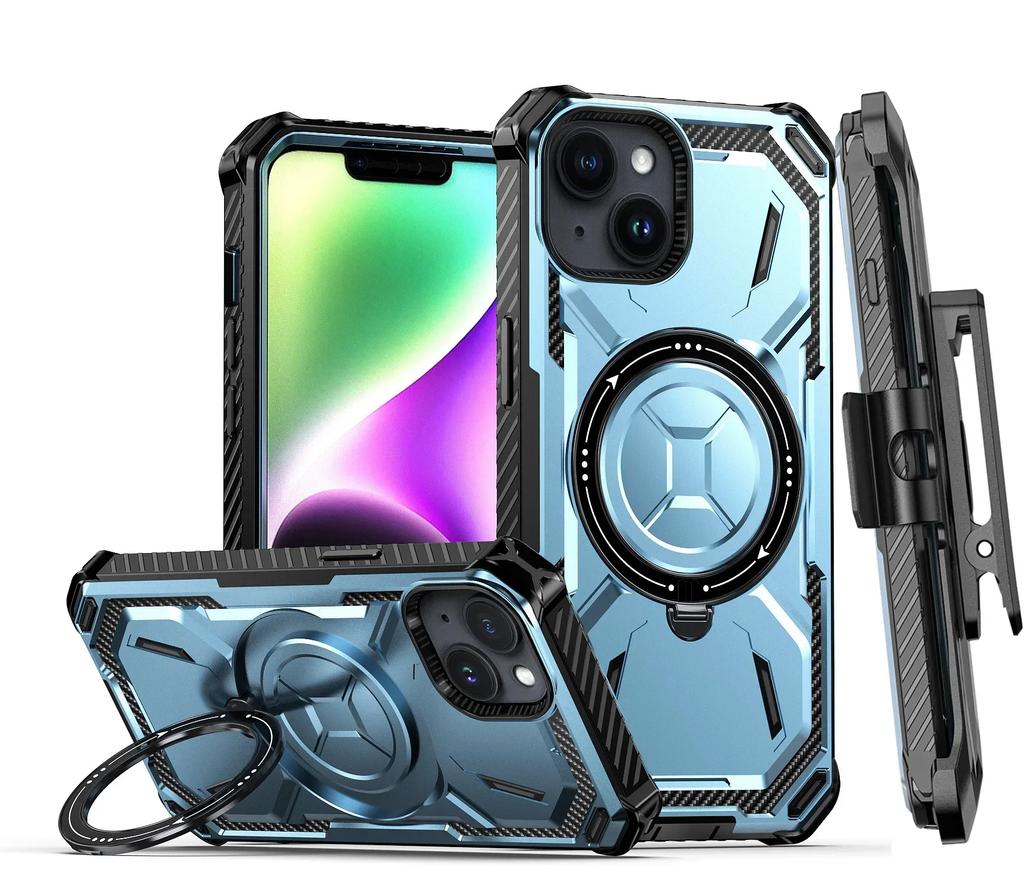 Для iPhone 16 15 14 Plus 13 12 11 Pro Max Armor Rugged For MagSafe Магнитный чехол для телефона с держателем кольца и зажимом для ремня