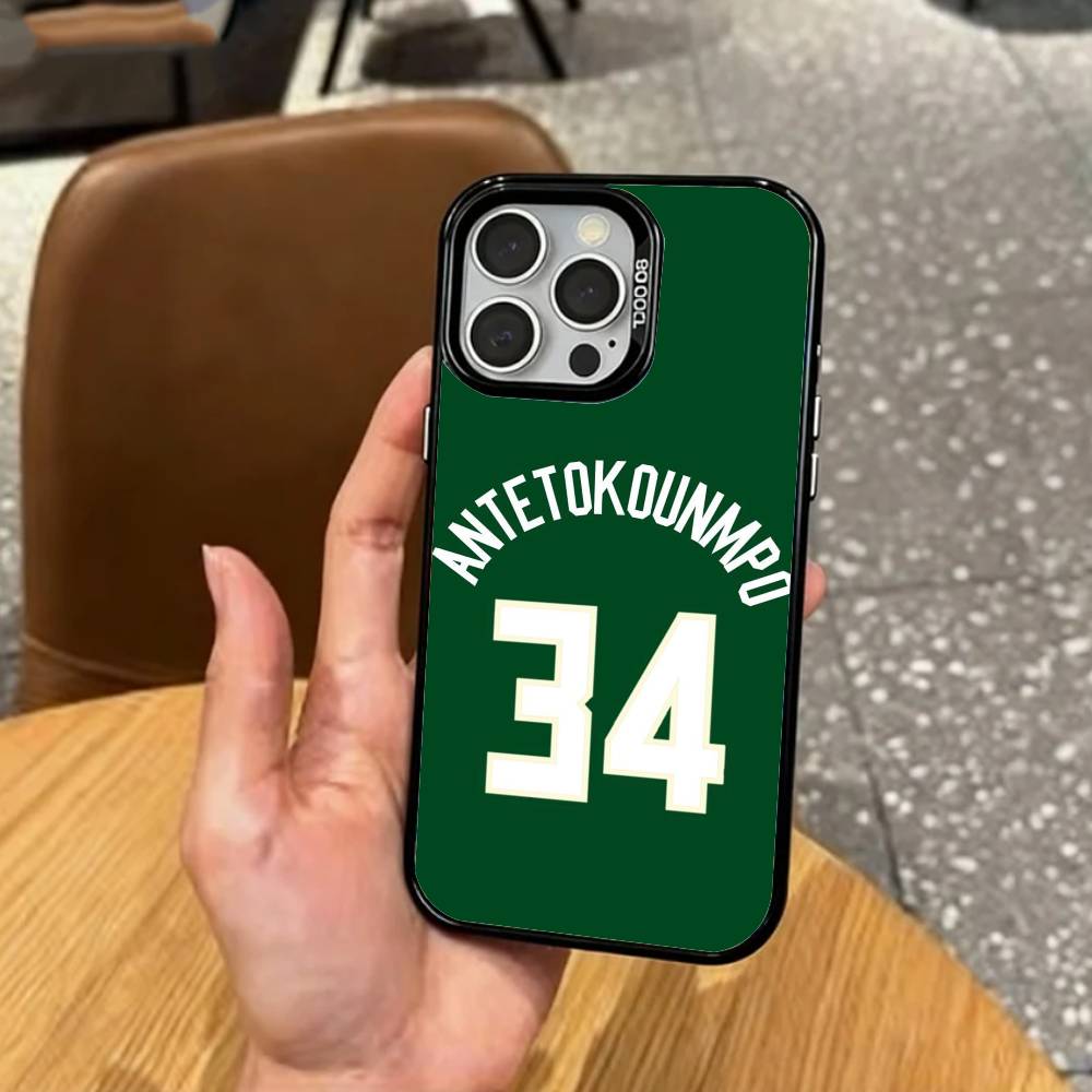 Giannis Antetokounmpo 34 Phone Case For iPhone17,16,15,14,13,12,11 Plus,Pro Max Colored Silver Plated Inside Cover
