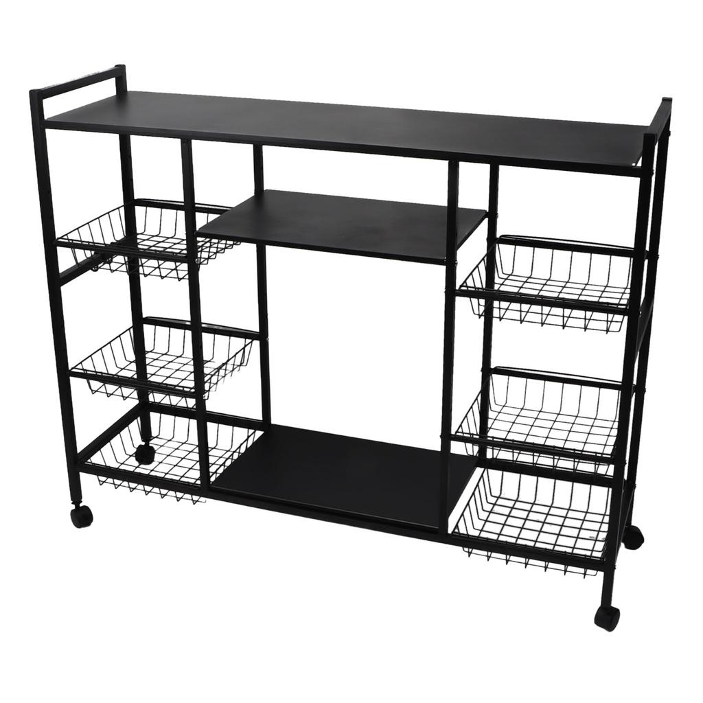 Standing Storage Shelf Carbon Steel Multipurpose Multiple Tiers Kitchen Storage Rack with Wheels Baskets for Pots Bowls