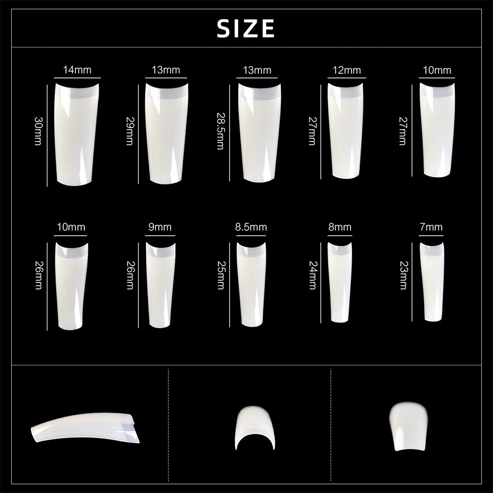 kads 500pcs No-Crease Half Cover Square False Nail Tips Nail Art Fake Nails White Nature Clear 10 Sizes Manicure Extension Tools
