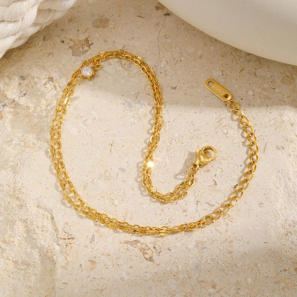 Водонепроницаемый многослойный браслет-анклет для женщин, регулируемый, с позолотой, со звеньями из нержавеющей стали и цирконием, ювелирное изделие для ноги