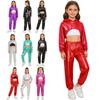 Костюм для девочек Хип-хоп Джаз Танцы 3-Piece Set Металлический Укороченный Худи Без Рукавов Жилет с Вырезом на Спине Брюки