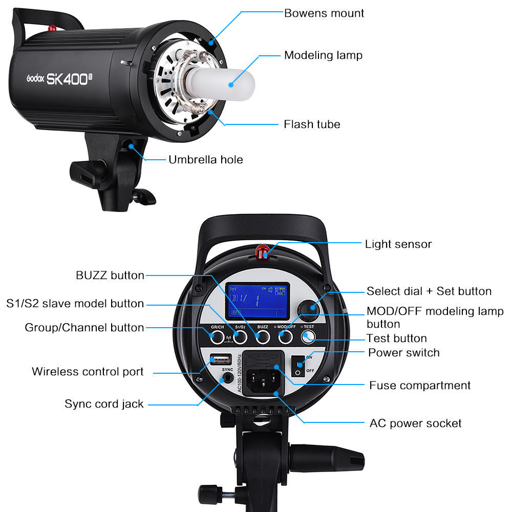 Godox SK400II Professional Compact 400Ws Studio Flash Strobe Light Built-in Godox 2.4G Wireless X
