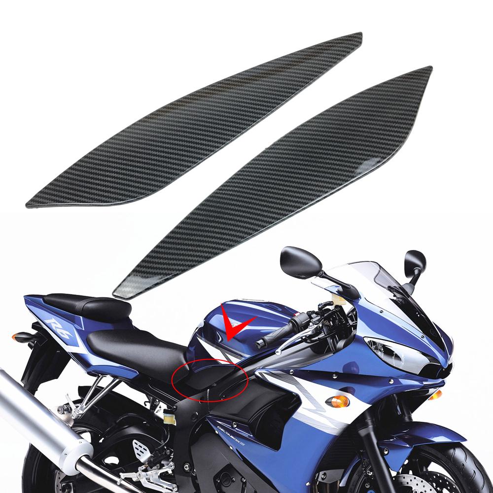 Motorcycle Fuel Gas Tank Side Insert Panel Covers Fairing Trim For YAMAHA YZF YZ-F R6 2003-2005 Carbon Fiber Painted