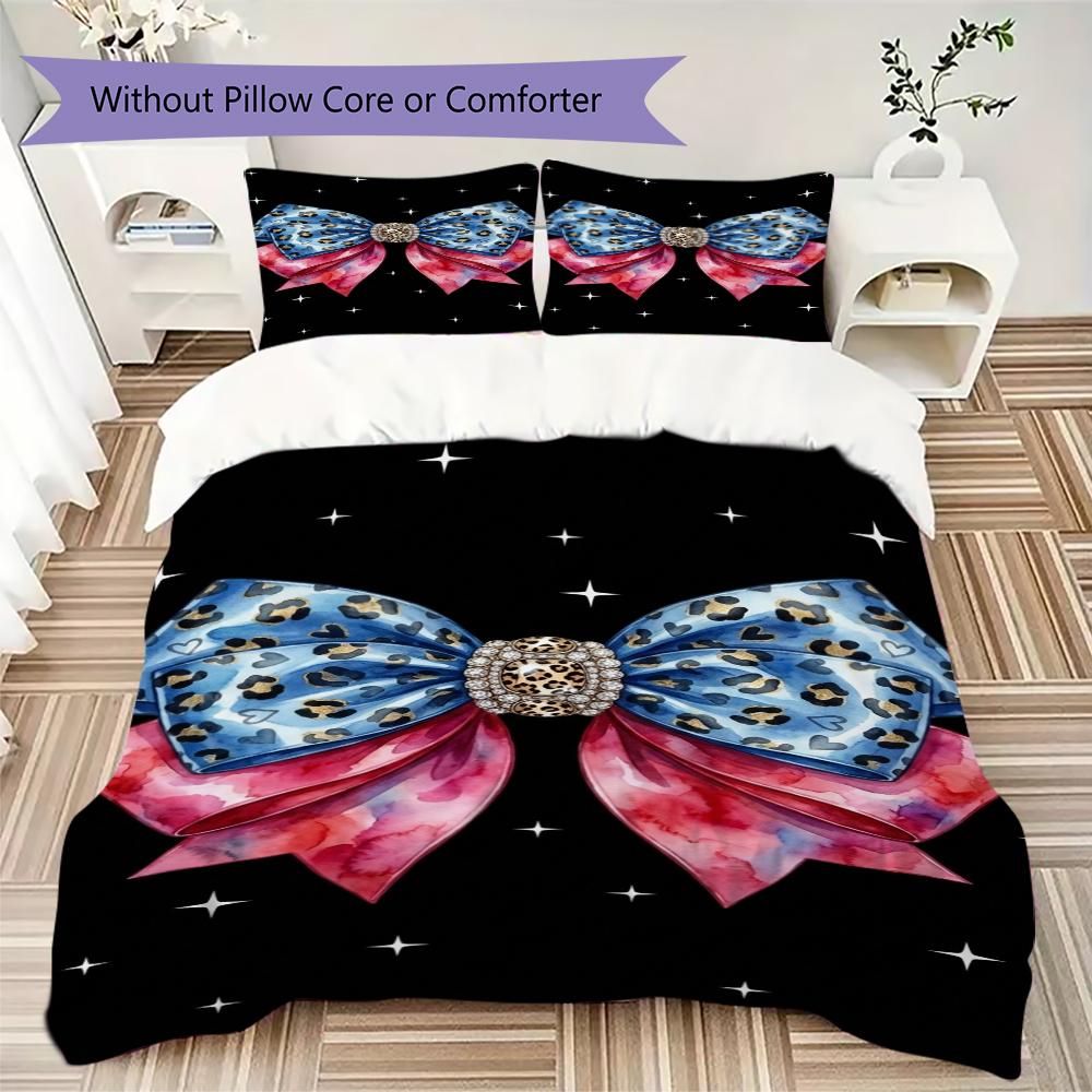 Gorgeous Bow Pattern Bedding uilt Set uilt Cover Pillowcase Home Decoration Birthday Gift (1 * duvet cover + 2 * pillowcase without core)112