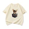 Kids Cotton T Shirt Tiny Pocket Chihuahua Puppy Dog Print Crew Neck Short Sleeve Tee Casual Boys Girls Summer Tops