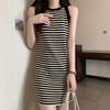 Корейское ретро-полосатое платье-безрукавка - летний стиль для женщин, милая и стильная узкая юбка на бедрах