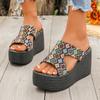 Women’s Canvas Wedge One-Strap Sandals, Thick Sole Summer Beach Slides