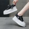 2024 New Lace-up Vulcanized Shoes for Women's White Canvas Sneaker All-match Round Toe Flat Casual Mesh Platform Shoes