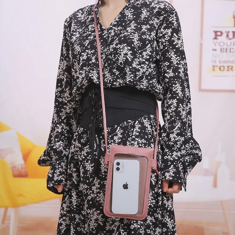 Женская модная сумка через плечо для телефона с сенсорным экраном и ретро-кошелек