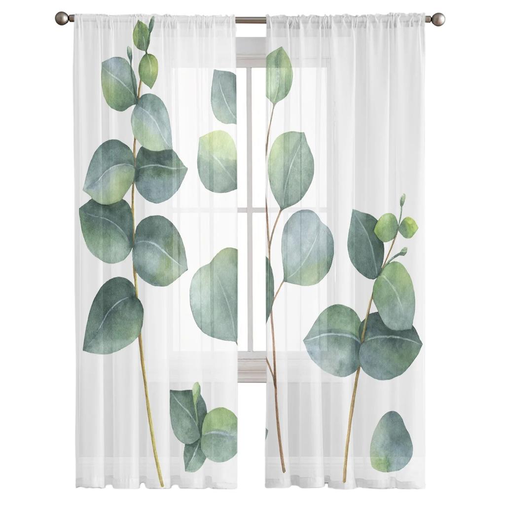 Акварельные листья, художественные прозрачные шторы для спальни, гостиной, вуаль, оконные шторы, тюлевые шторы для детской комнаты