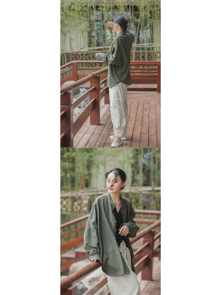 Женская куртка в китайском стиле на пуговицах 2023 года: Кардиган Zen Art средней длины