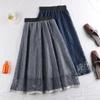 Women Floral Skirt Summer Long Elastic High Waist Dress Female Hollow Out Layers Pleated Lace Skirt
