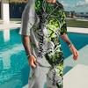Men T Shirts Shorts 2 Piece Sets Tees Suit Fashion Male Bass Fishing Pattern Print Streetwear Casual Short Sleeve Tracksuit Suit