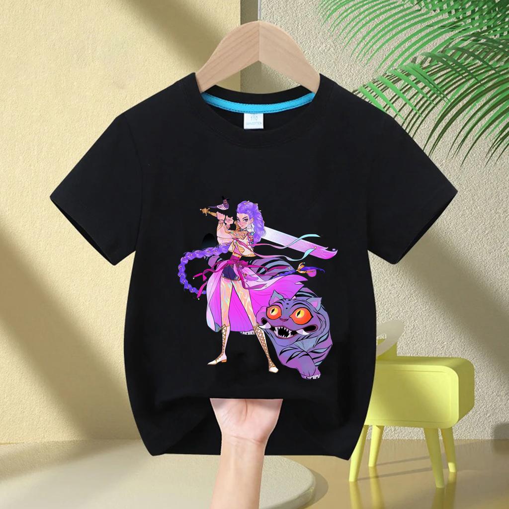 Одежда для маленькой девочки KPop с принтом «Охотники на демонов», детская футболка, модные повседневные топы, 2025, кино, круглый вырез, мультяшная футболка для девочек и мальчиков, повседневная
