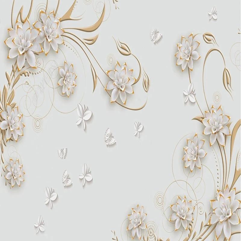 3D рельефные цветочные фрески с изображением бабочек, обои с европейским узором, фреска для гостиной, дивана, спальни, настенные фрески для домашнего декора